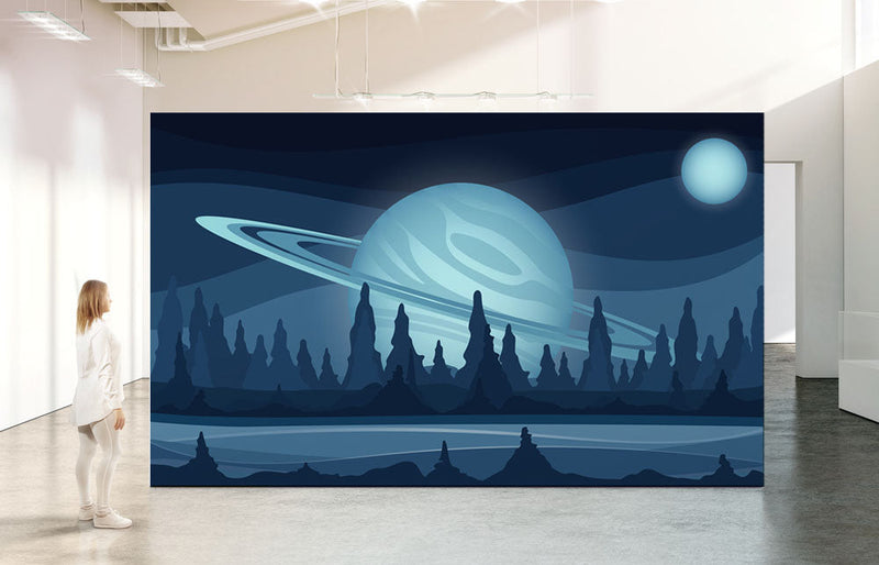 Saturn Behind A Landscape Wallpaper