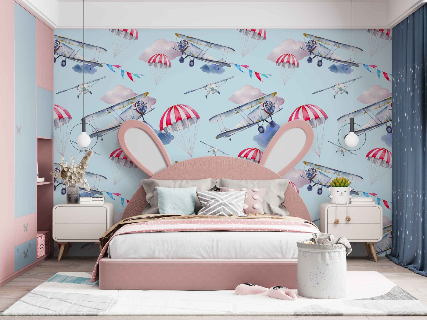 Plans And Baloon In Sky Art Customize Wallpaper
