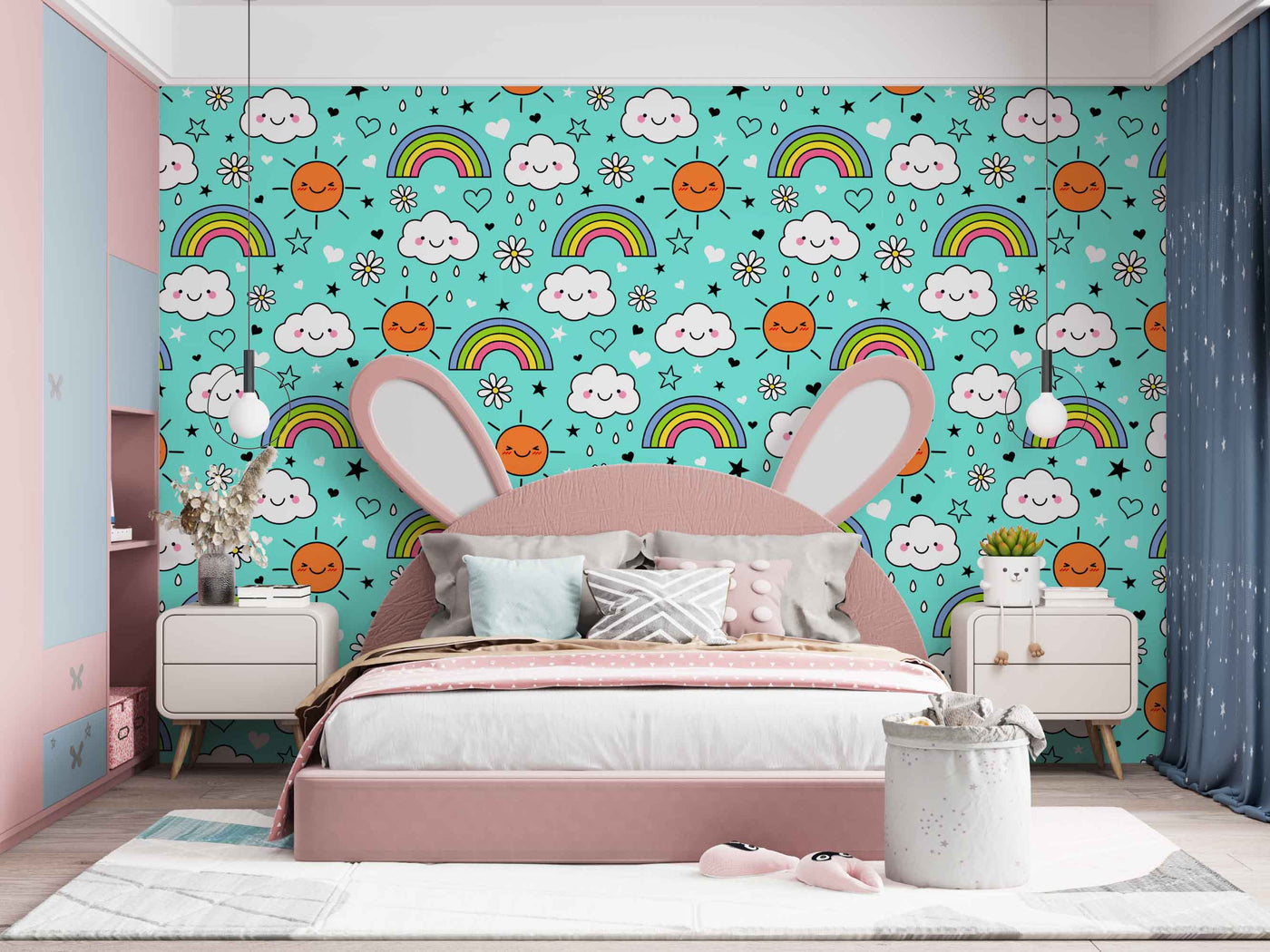 Rainbow Sun And Cloud Sketch Customize Wallpaper