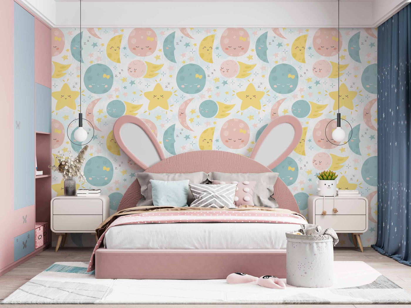 Stars And Moon Face Art Customize Wallpaper