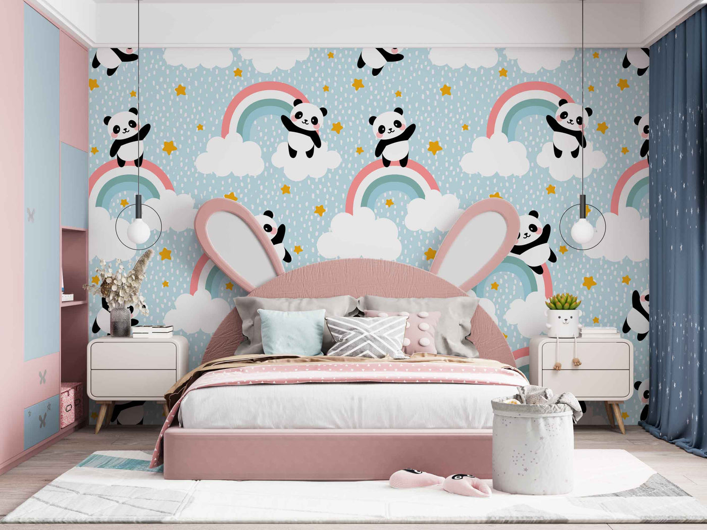 Panda With Rainbow Art Customize Wallpaper