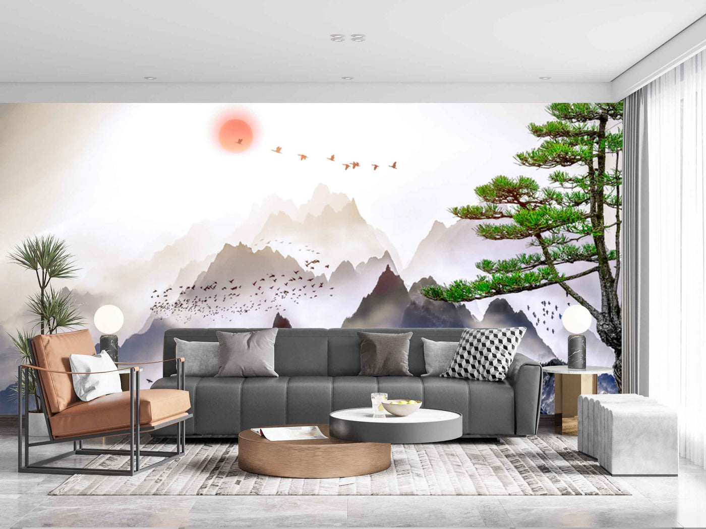Mountain view wall mural 3D wallpaper