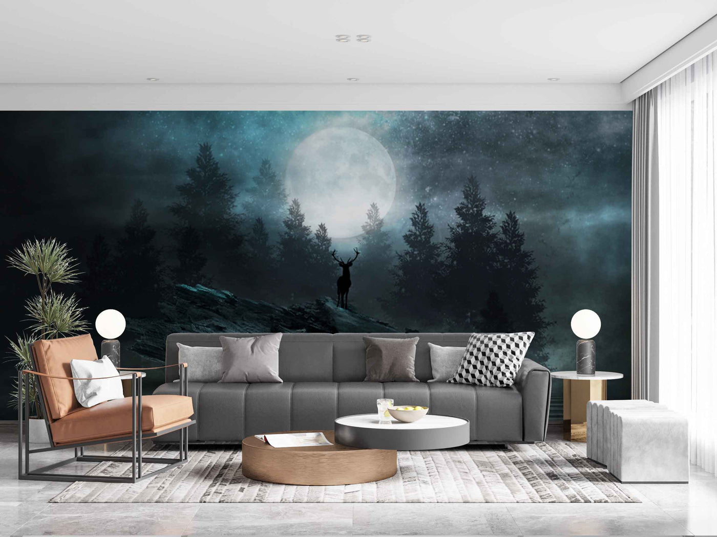 Moon In Dark Trees Customize Wallpaper