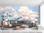 Blue Whale With Baloons In Sky Customize Wallpaper