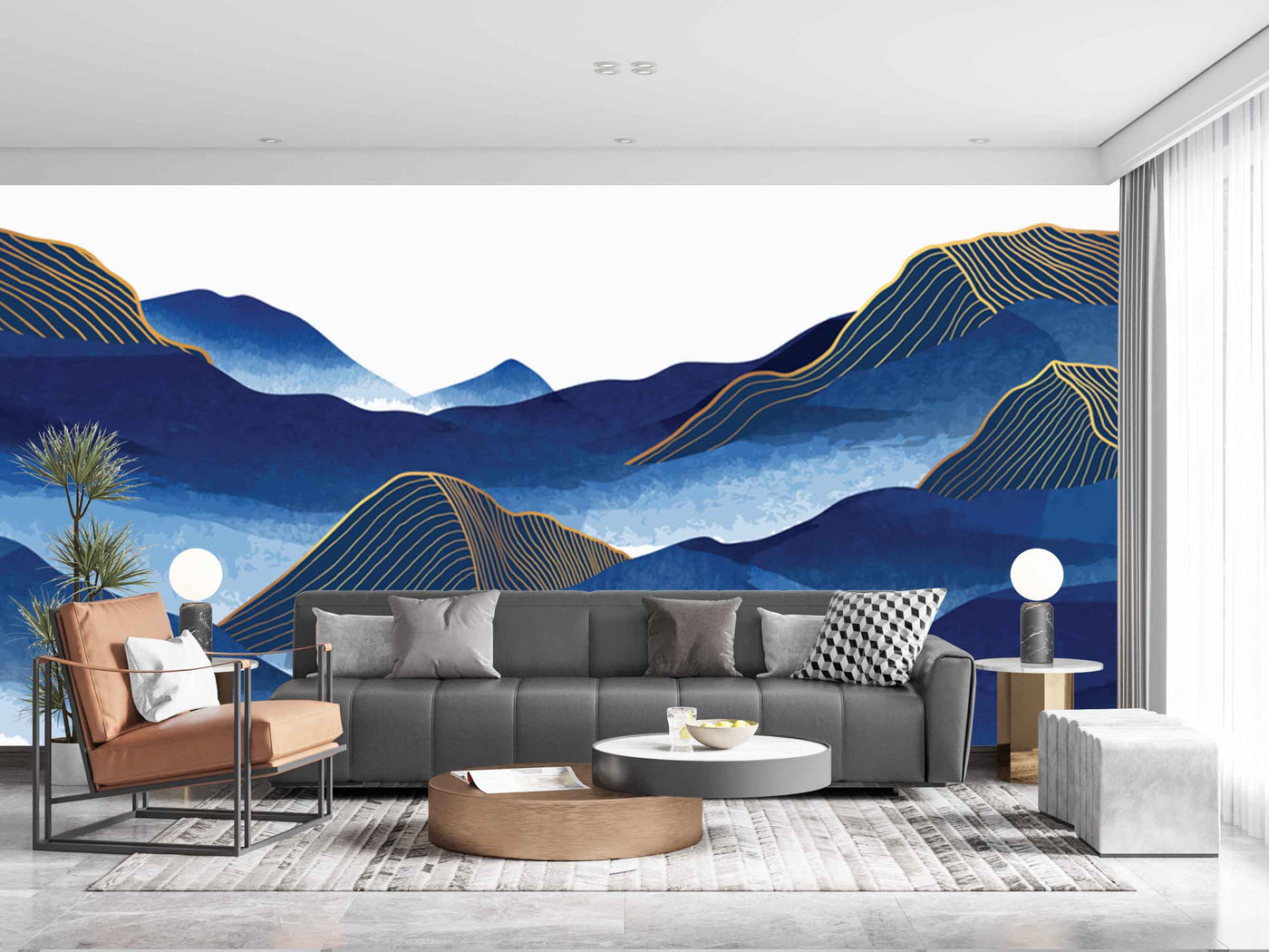 Blue Golden Mountain Art Customize Wallpaper