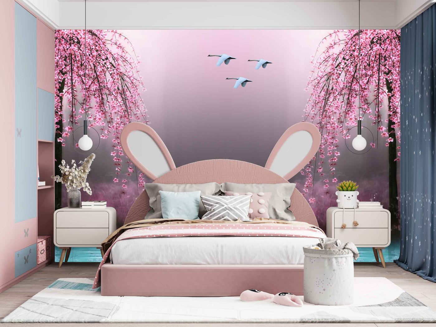 Birds In Pink Valley Art Customize Wallpaper