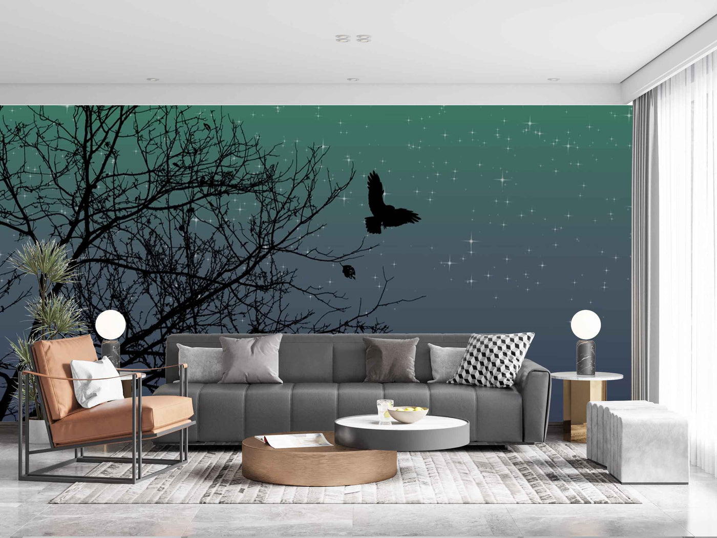Bird In Green Shaded Sky Customize Wallpaper