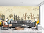 Beautiful Trees And Birds Sky Customize Wallpaper