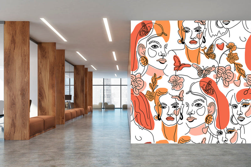 Orange Modern Abstract Woman Art Wallpaper