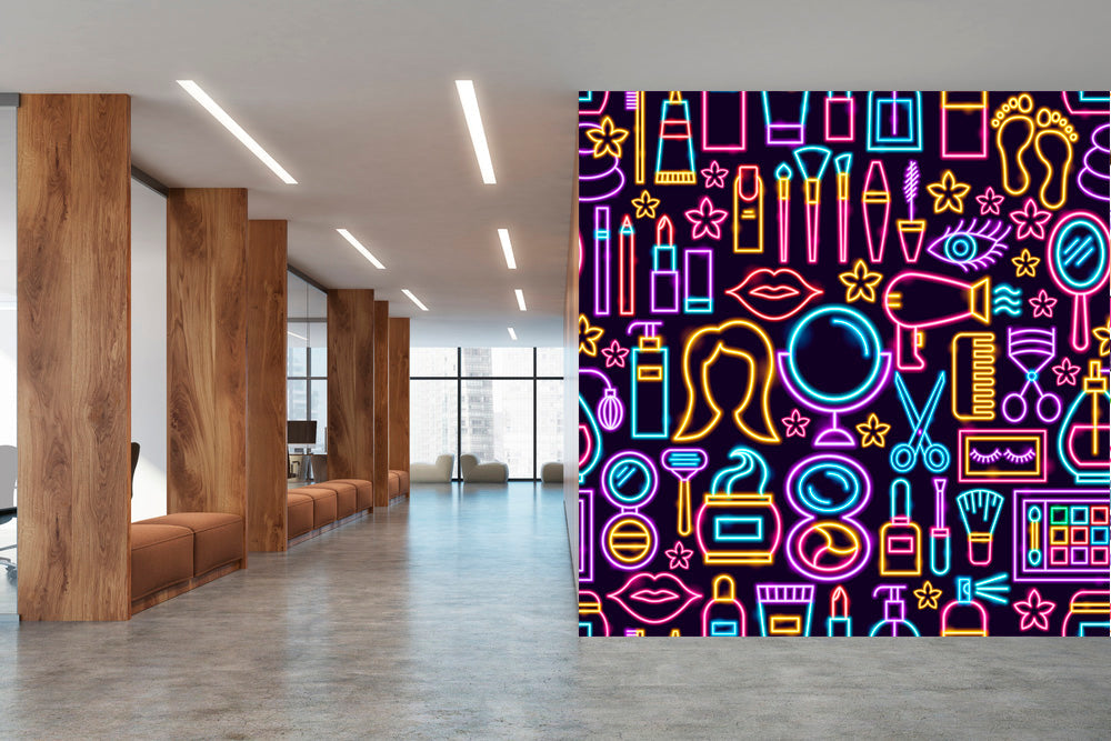 Neon Doodles Beauty Salon Wallpaper