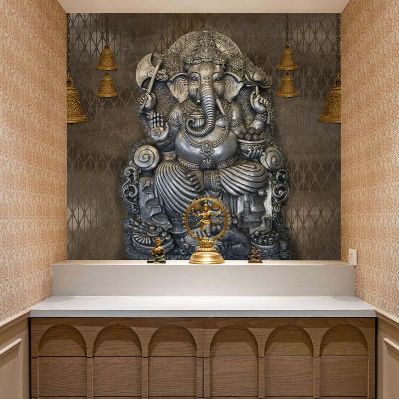 Silver Ganesh Pooja Room Wallpaper