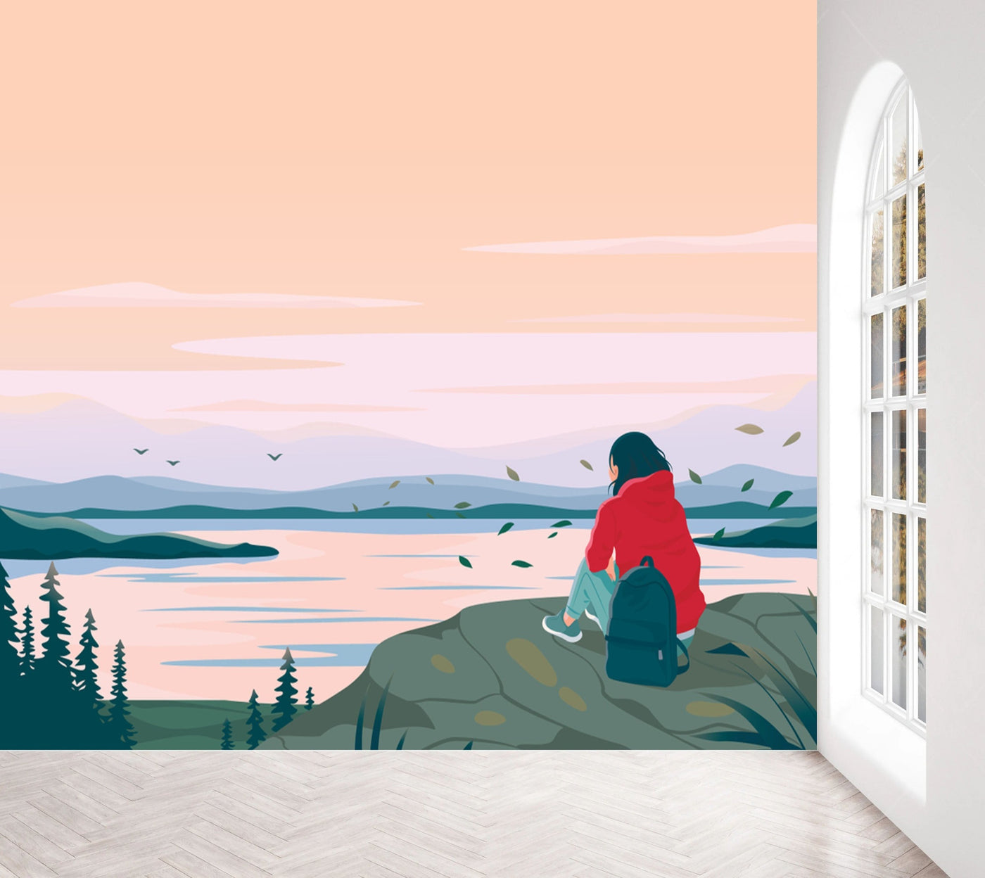 Traveller On Lake Side Wallpaper