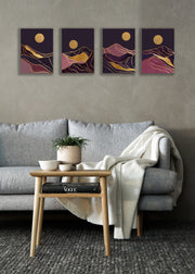 Gold And Pink Mountain, Set Of 4