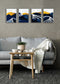 Golden And Blue Mountain With White Stroke, Set Of 4