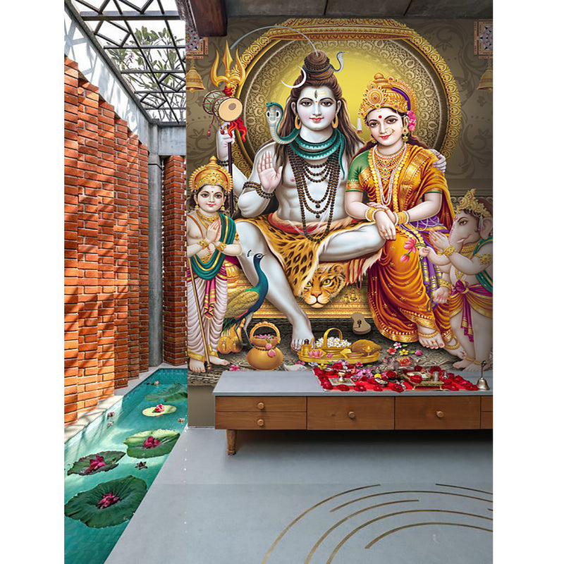 Shiv Parvati Golden Background Self Adhesive Sticker Poster