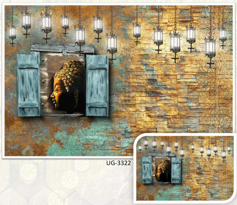Lord Buddha Gold Blue Wallpaper
