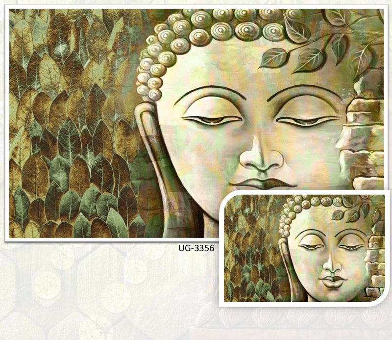 Lord Buddha Golden Green Leaf Wallpaper