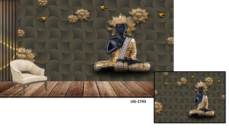 3D Bronze Lord Buddha Floral Art Wallpaper