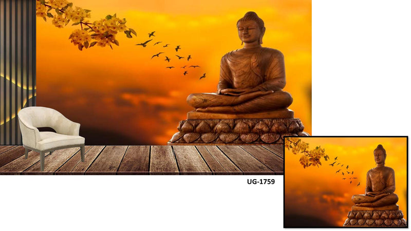 Lord Buddha Orange Sky Birds Wallpaper