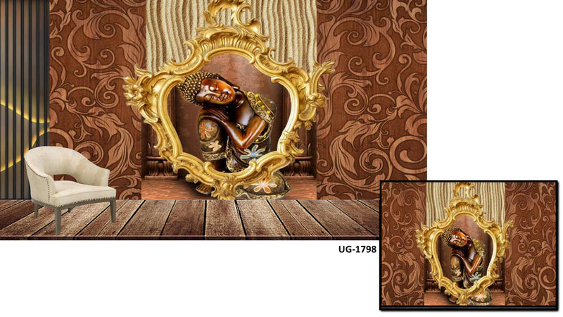 Lord Buddha Golden Frame Brown Wallpaper