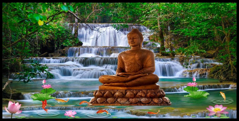 Lord Buddha Waterfall Wallpaper