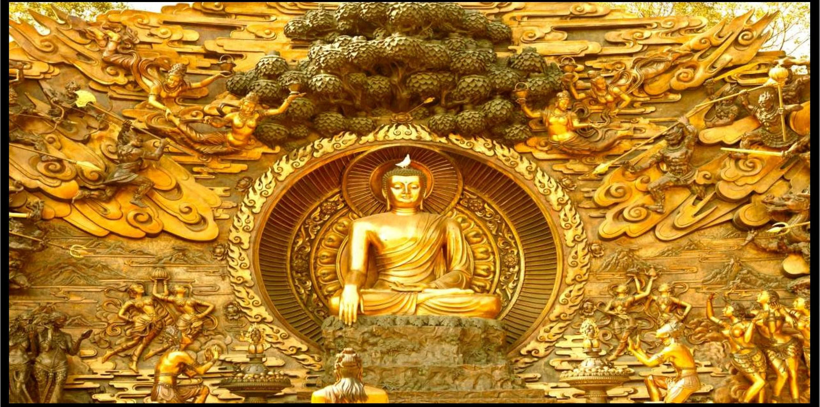 Gold Lord Buddha Temple Wallpaper – Myindianthings