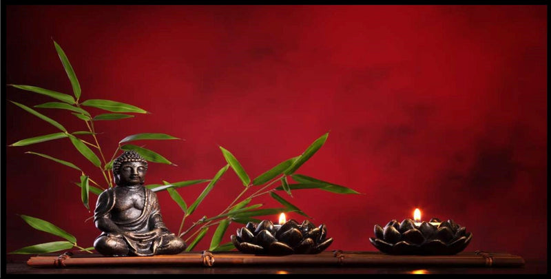 Serene Lord Buddha Red Background Wallpaper