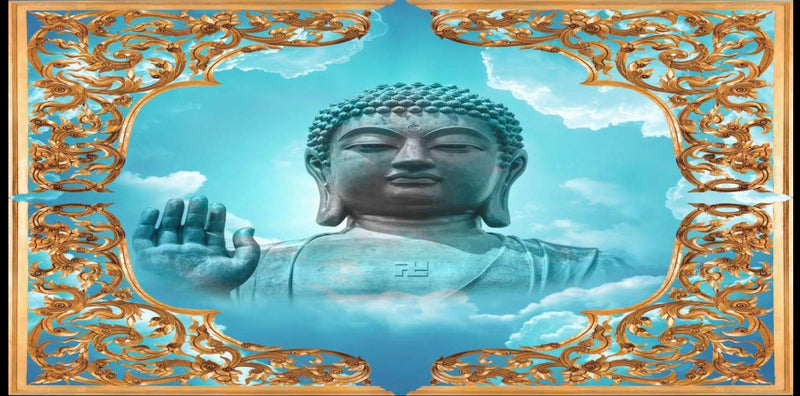 Lord Buddha Blue Gold Wallpaper