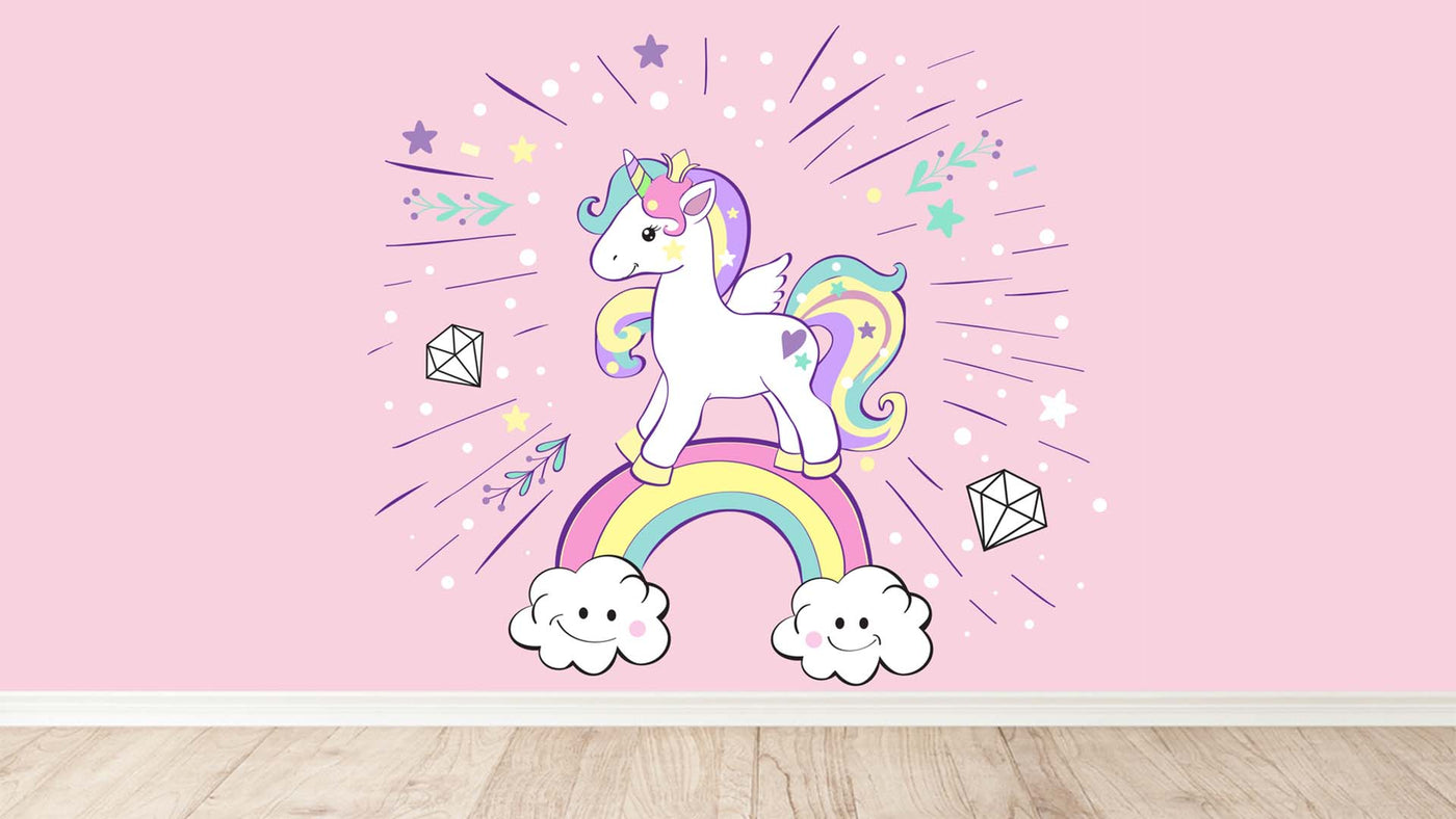 Unicorn On A Rainbow Kids Wallpaper