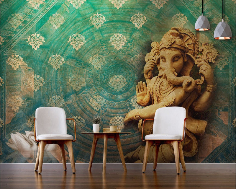 Traditional Lord Ganesha Green Wallpaper
