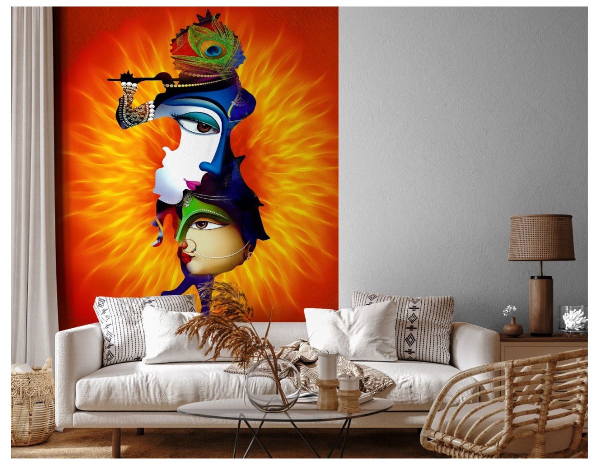 Lord Krishna Creative Idol and Painting wallpaper for wall
