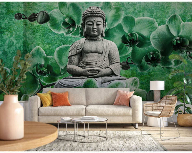 Green Flower Background For Sitting Buddha Wallpaper for wall