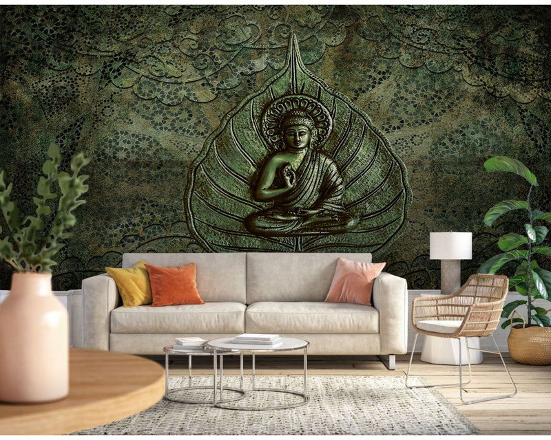 Buddha Idol In Leaf Wallpaper for wall