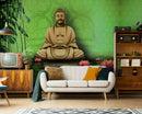 Buddha Illustration On Stenciled Green Background Wallpaper for wall