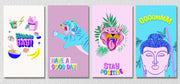 Funky Buddha And Tiger Wall Art, Set Of 4