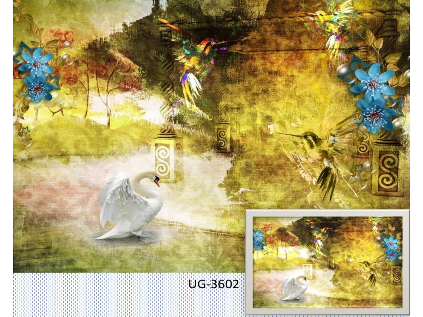 White swan and kingfisher art