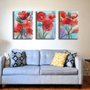 Red Flower Leaves Canvas Set Of 3
