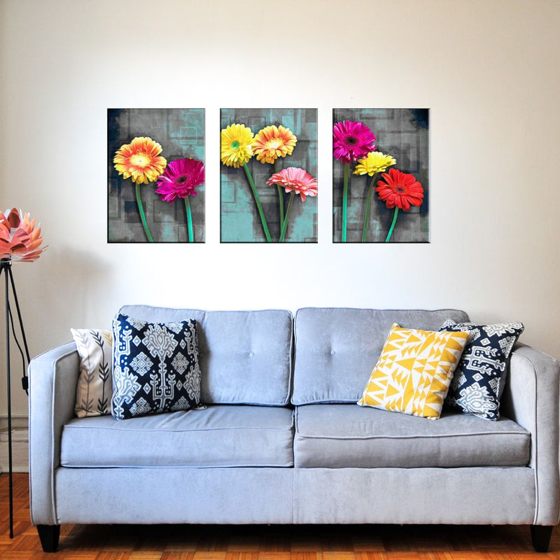 Daisy Floral Abstract Canvas Set Of 3