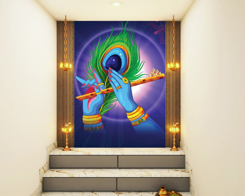 krishna flute with peacock feather painting