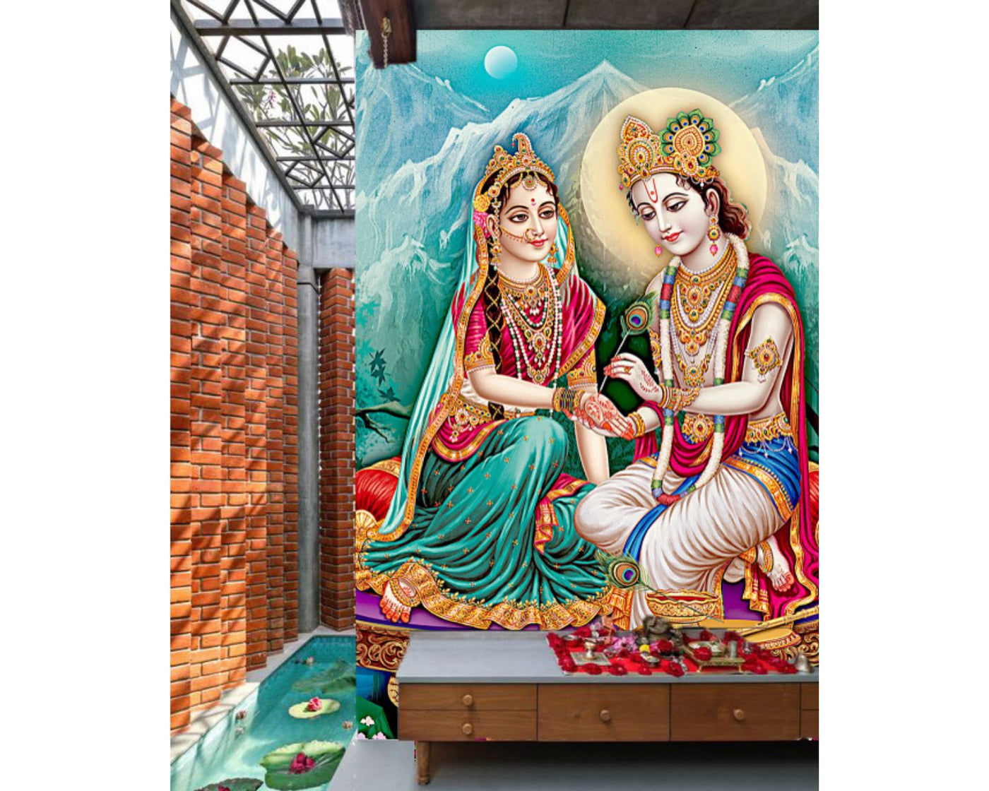 Radha Krishna Mountains Wallpaper
