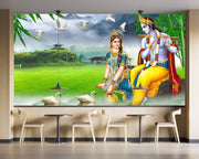 Radha Krishna With Swans Wallpaper