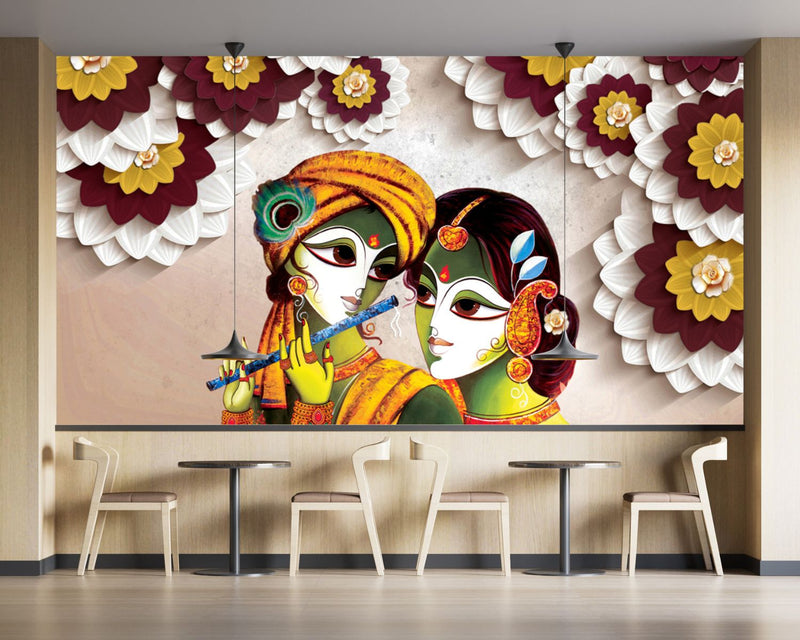 Abstract Floral Radha Krishna Wallpaper