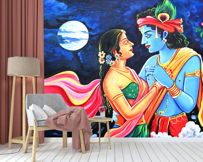 Radha Krishna Full Moon Wallpaper