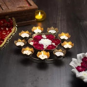 Metallic floral Diya stand (Set of 2)