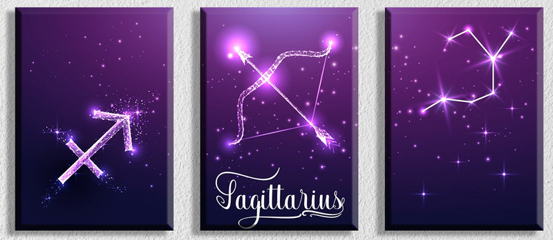 Sagittarius Zodiac Sign Art, Set Of 3