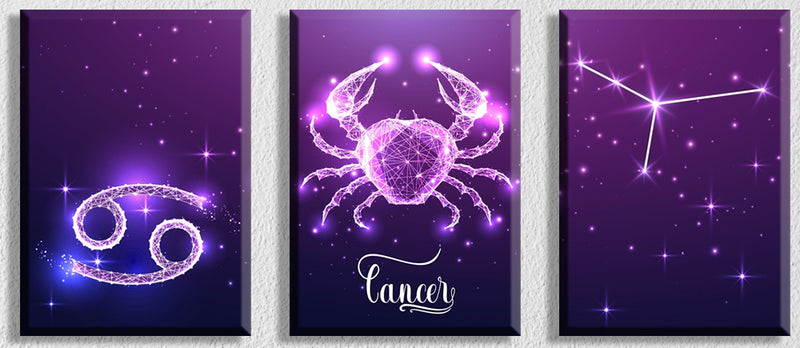 Cancer Zodiac Sign Art, Set Of 3