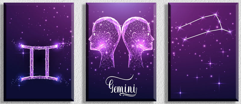 Gemini Zodiac Sign Art, Set Of 3
