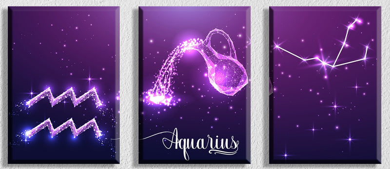 Aquarius Zodiac Sign Art, Set Of 3