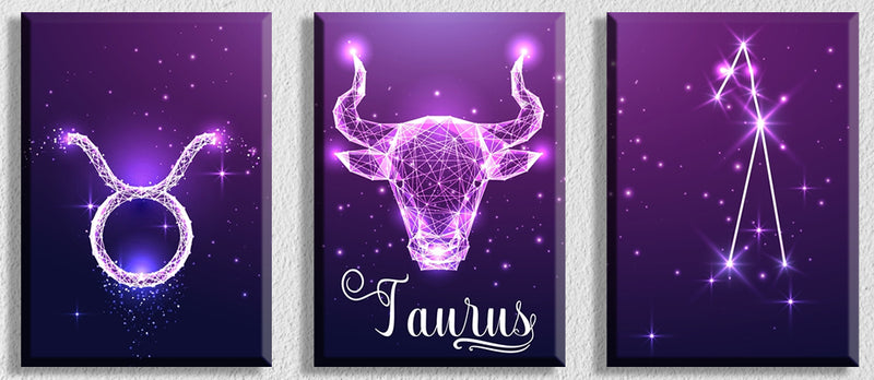 Taurus Zodiac Sign Art, Set Of 3