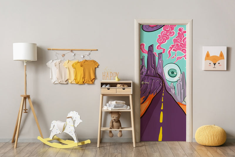 Road Anime Self Adhesive Sticker For Door